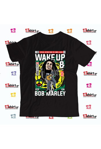 Bob Marley T-shirt με πολύχρωμο retro εξώφυλλο κόμικ