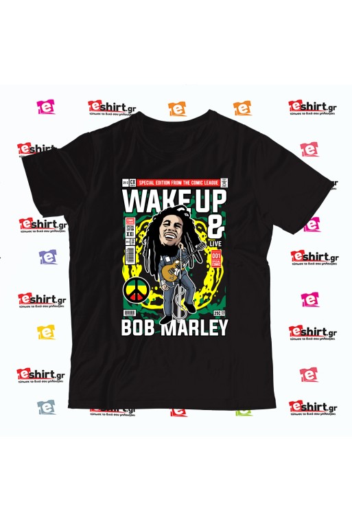 Bob Marley T-shirt με πολύχρωμο retro εξώφυλλο κόμικ