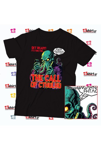 H.P. Lovecraft Cthulhu with vintage phone — retro horror poster “The Call of Cthulhu”