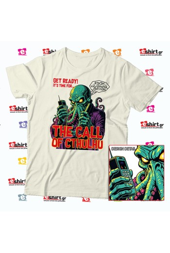Octopus-Cthulhu with vintage phone — retro horror poster “The Call of Cthulhu”