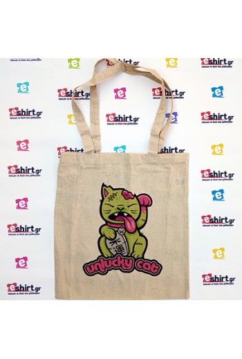 tote bag, τσάντα, Unlucky Cat, lucky cat, γάτα, χιούμορ, dark, kawaii, alternative, goth, art, printed bag, δώρο