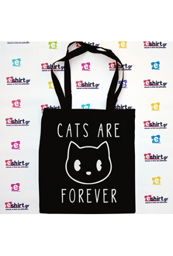 Tote bag “Cats Are Forever” με χαριτωμένο γατί και τρυφερό μήνυμα. Minimal, eco-friendly και τέλεια για cat lovers.