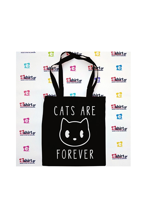 Tote bag “Cats Are Forever” με χαριτωμένο γατί και τρυφερό μήνυμα. Minimal, eco-friendly και τέλεια για cat lovers.