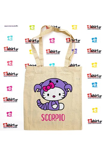Tote bag “SCORPIO KITTY” με χαριτωμένο γατί ντυμένο με στολή ζώδιο Σκορπιού - zodiac kitty Scorpio