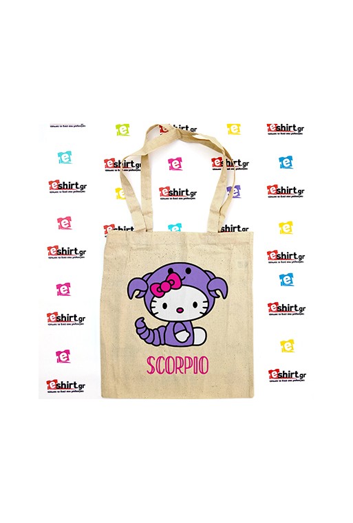 Tote bag “SCORPIO KITTY” με χαριτωμένο γατί ντυμένο με στολή ζώδιο Σκορπιού - zodiac kitty Scorpio