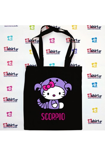 Tote bag “SCORPIO KITTY” με χαριτωμένο γατί ντυμένο με στολή ζώδιο Σκορπιού - zodiac kitty Scorpio