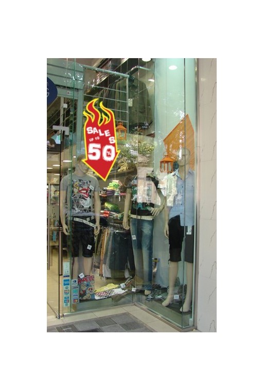 Φθηνά Εκπτωτικά Αυτοκόλλητα Βιτρίνας Flaming Sales